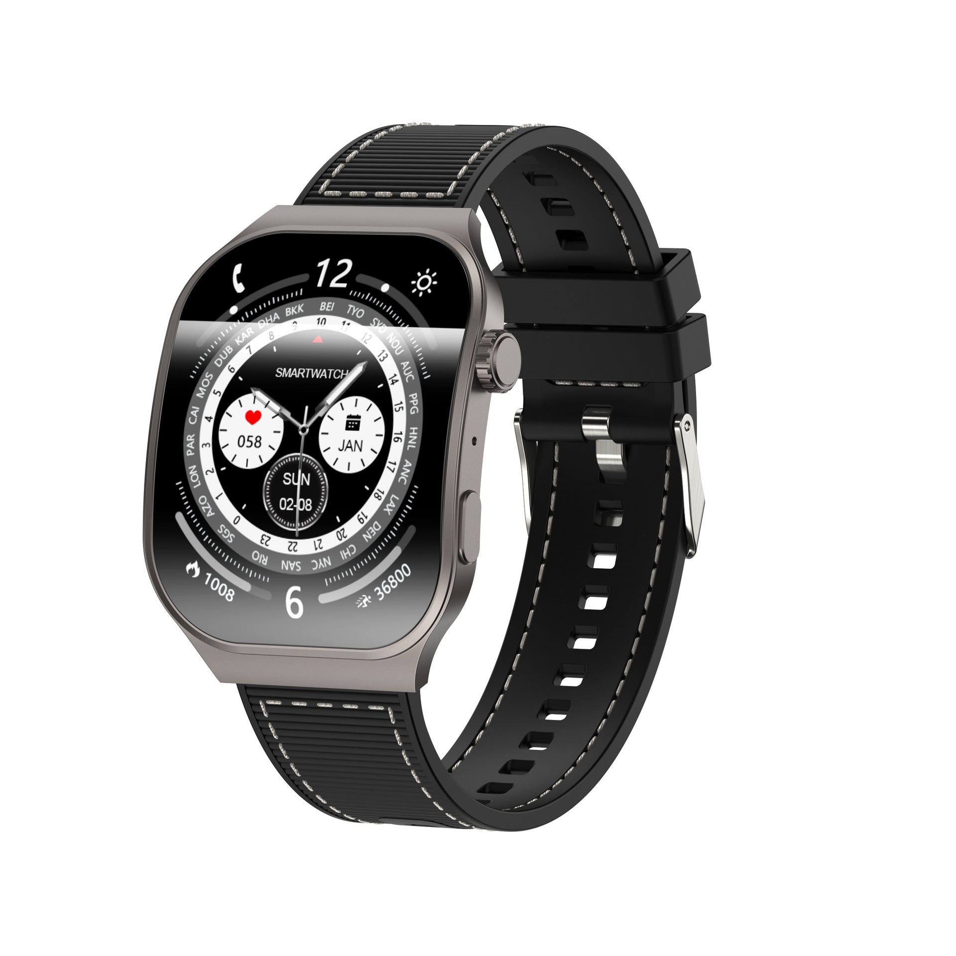 KP-S112 Modèle de montre intelligente à écran courbé avec appel de fréquence cardiaque Surveillance de la santé Oxy du sang