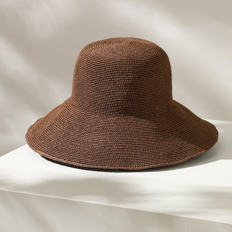 Chapeau de paille Femmes Style Chapeau de soleil Grandes têtes Circonférence Chapeau d'été polyvalent