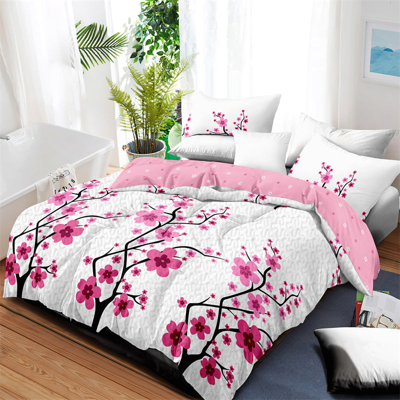 Set de patch à 5 pièces en fleur rose avec 2 shams d'oreiller assortis et 2 housses d'oreiller décoratives
