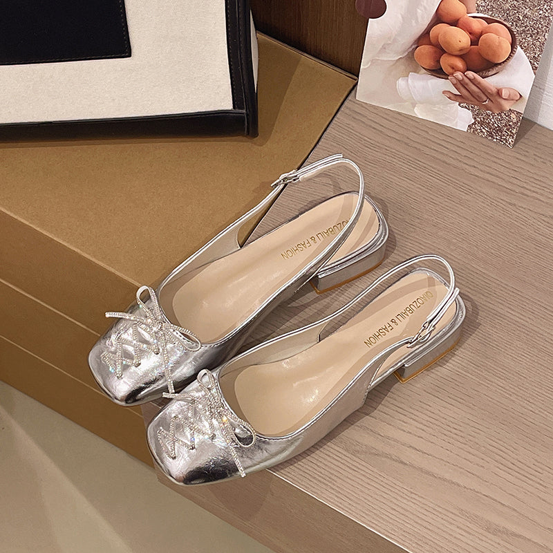 Femmes Silver Strass Bow Mary Jane Sandals