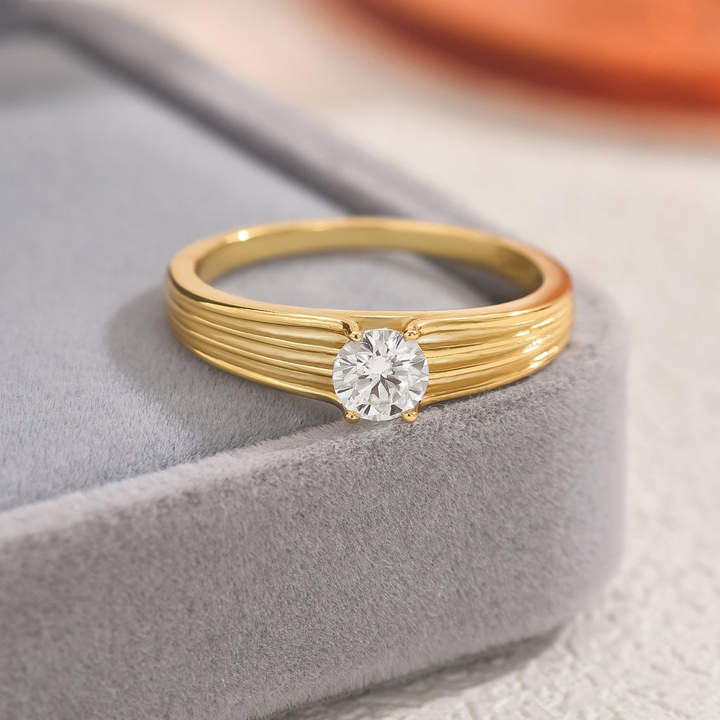 S925 Argent plaqué or 5mm Moissanite anneau parallèle Groove D Couleur VVS1 US Taille 6-9 GRA C