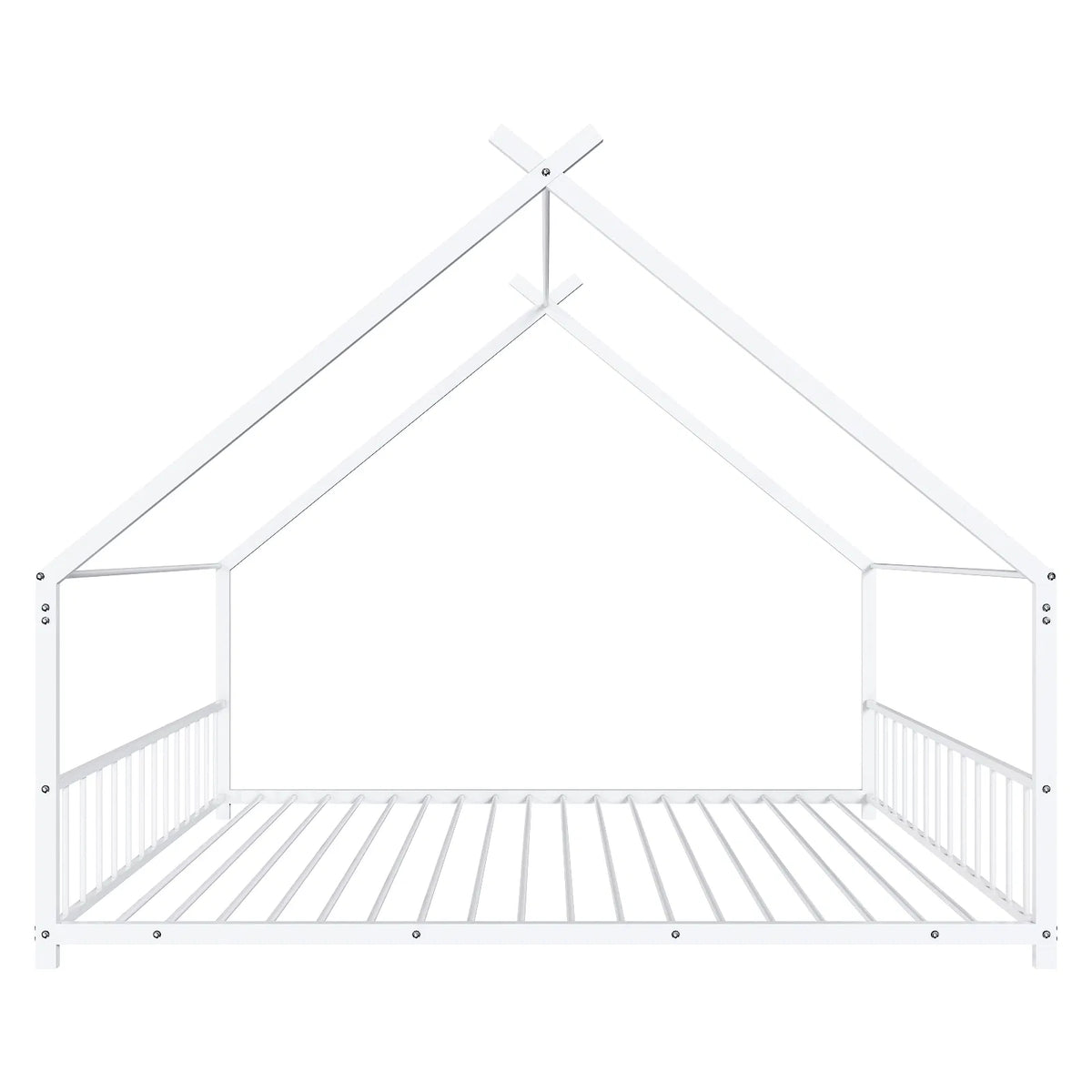Maison de lit plat blanc en forme avec garde-corps latéraux Lit de fer pour enfants jumeaux