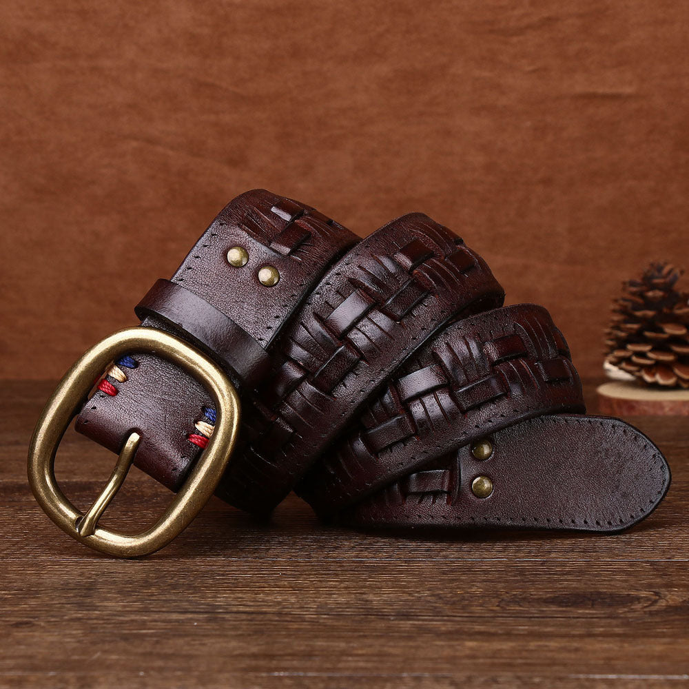 Ceinture en cuir de vache tissée à la main pour hommes