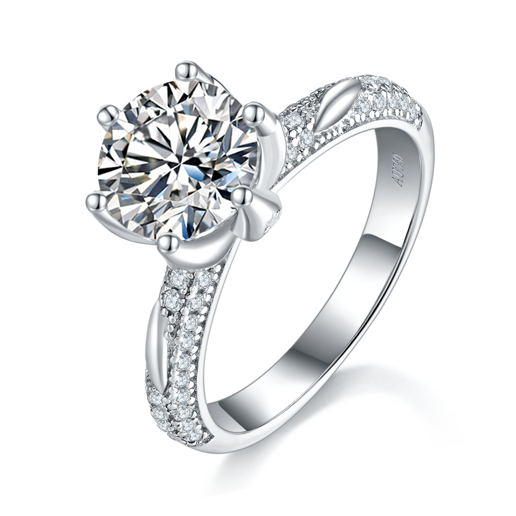 S925 Argent Sterling 2ct rond Moissanite Anneau