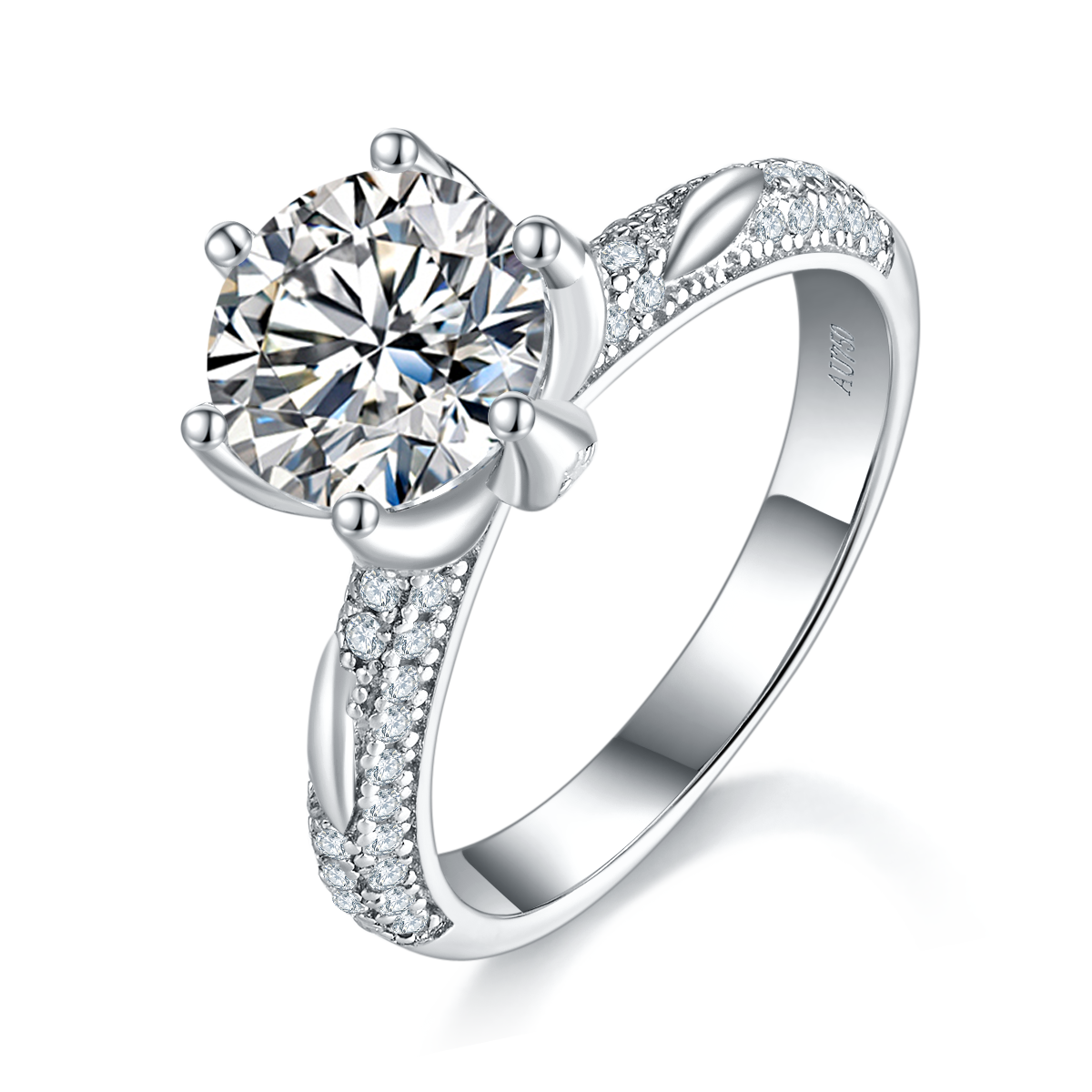 S925 Argent Sterling 2ct rond Moissanite Anneau