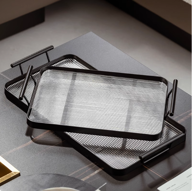 Coupe rectangulaire et plaque de fruits-noir-taille L-1 pièce