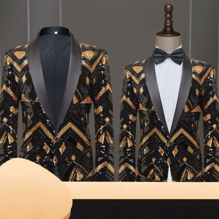 Homme Minimaliste noir et paillet d'or Blazer