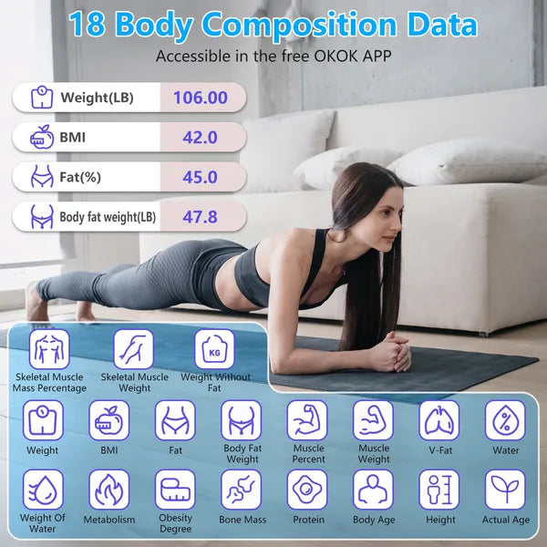 Échelle numérique intelligente pour le poids corporel Haute précision BMI Échelle de poids Composition du corps complet A
