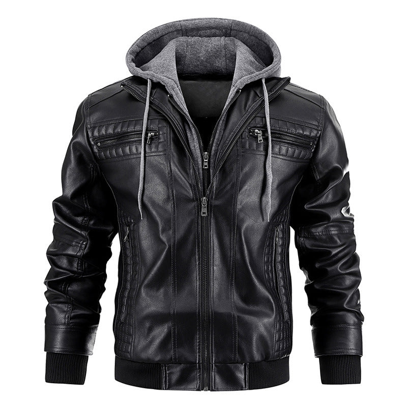 Veste à capuche avec poches zippées Mode chaud Pu cuir manteau Hommes vêtements