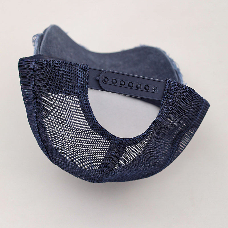 Hommes et femmes style large trou rembourré bord éponge lavé Top Patchwork Mesh Trucker Cap