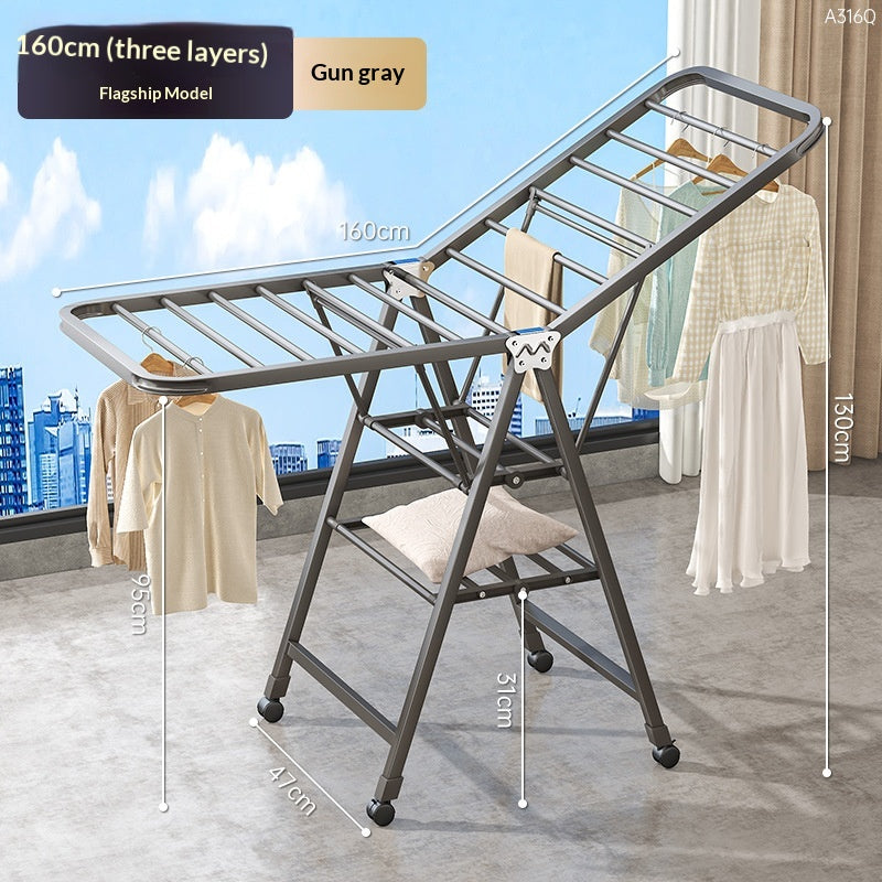 1.6-mètre Gun Gray - Séchage d'air à trois couchesRack de pliage Balcon ménager Movable