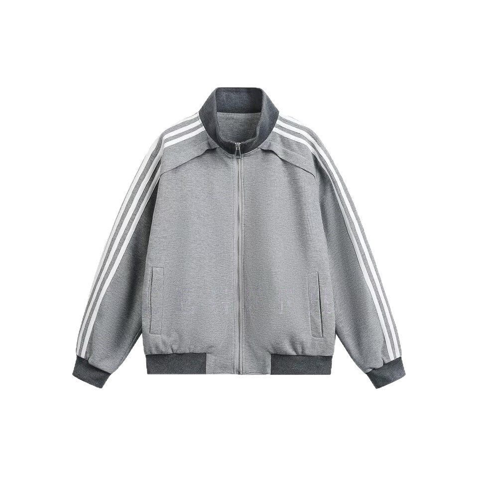 Patchwork rayé Stand-collar Hommes veste manches longues
