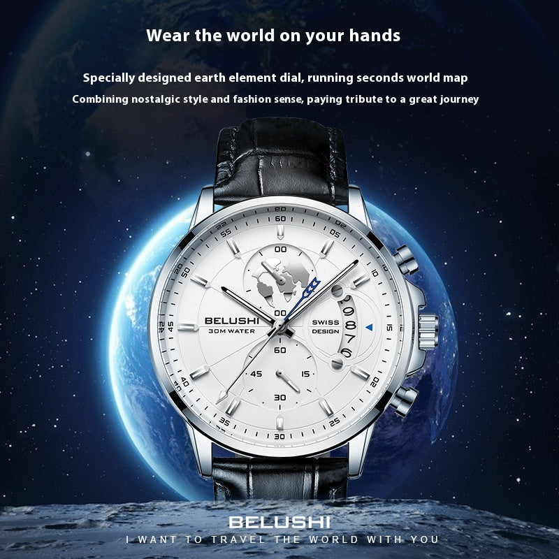 Bracelet d'acier de montre lumineuse en cuir à trois yeux d'affaires