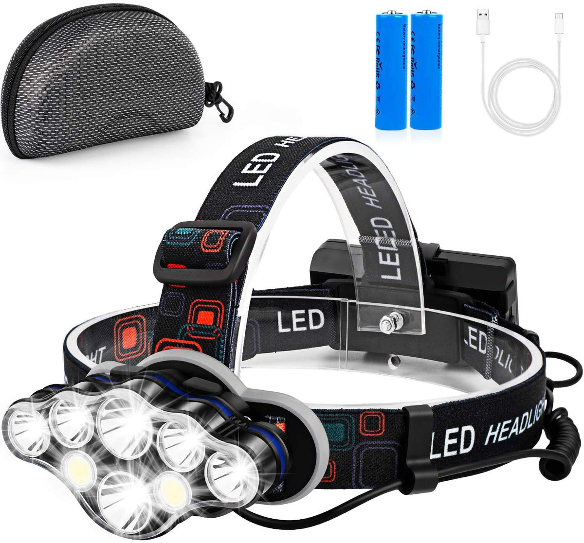 Charge USB 8LED forte lumière T6 phare extérieur multifonction Camping nuit pêche
