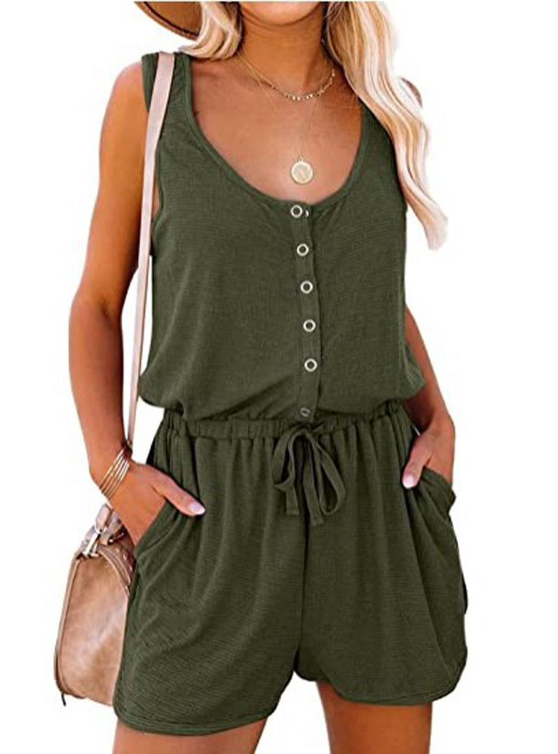 European And American Women's 2022 Summer Sleeveless Jumpsuit Tight Waist Lace-up Casual L