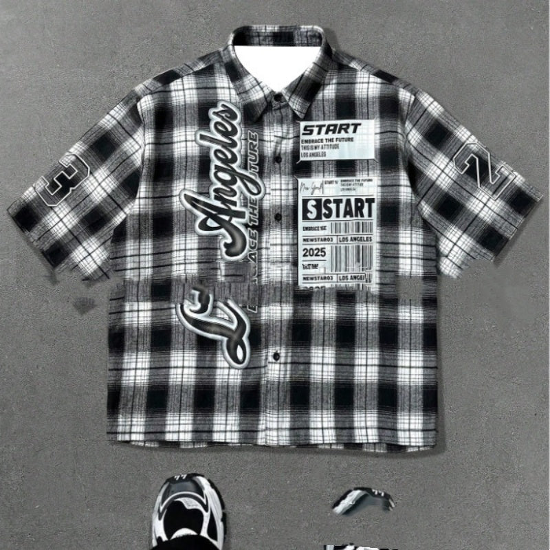 Homme casual élégant et confortable manches courtes Plaid-print chemise