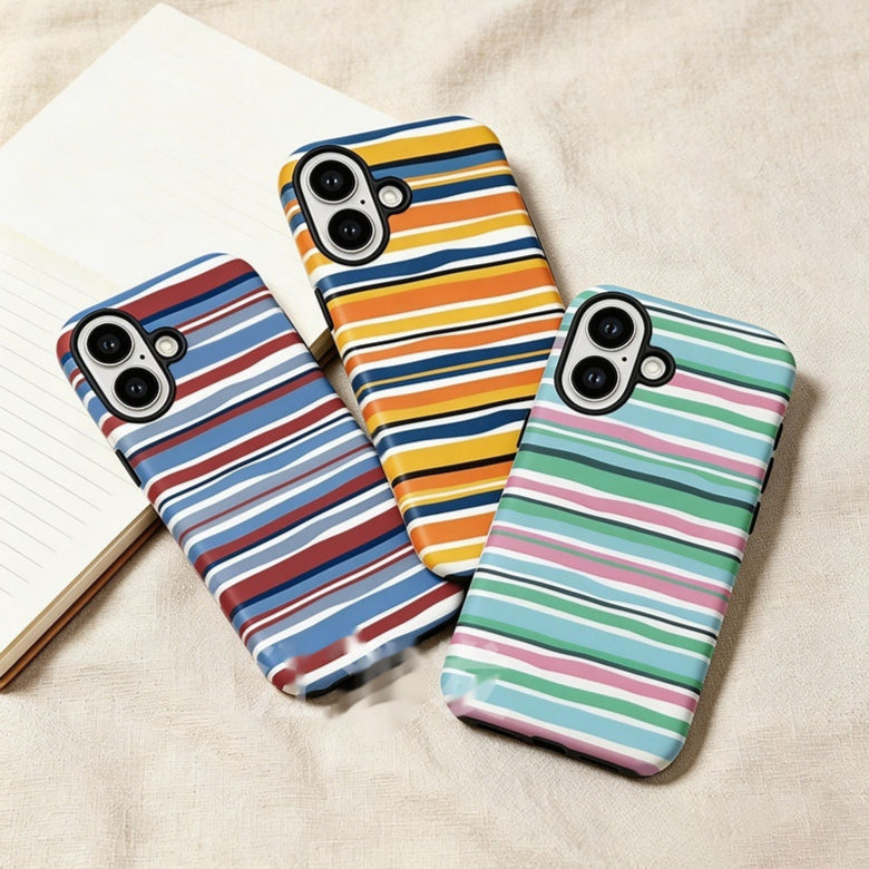 Cas de téléphone rayé coloré Creative 2 en 1 Design personnalisable