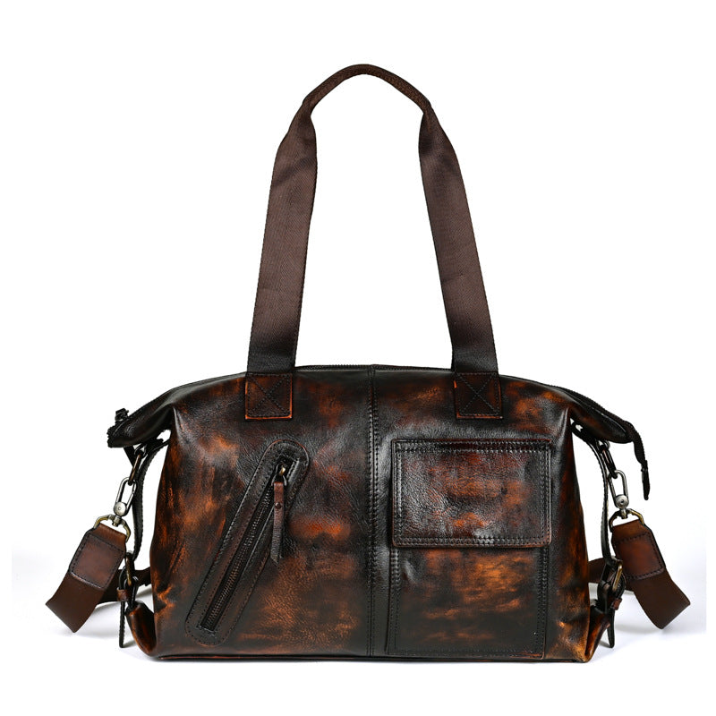 Vieux sac de voyage en cuir fourre-tout fabriqué à partir de Cowhide plein grain