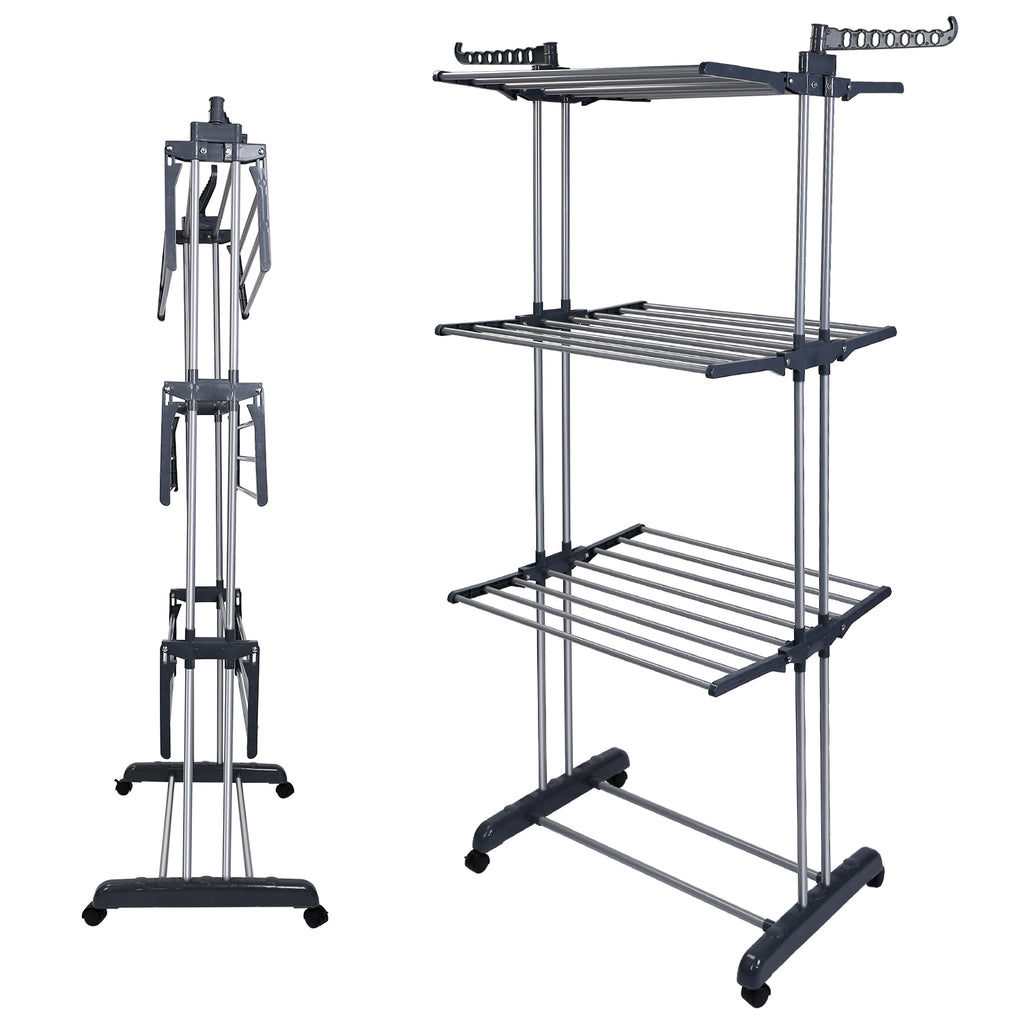 1Pc Vêtements Séchage Rack Rolling Lave-linge Collapsible Suspension rail Shelve Wardrob