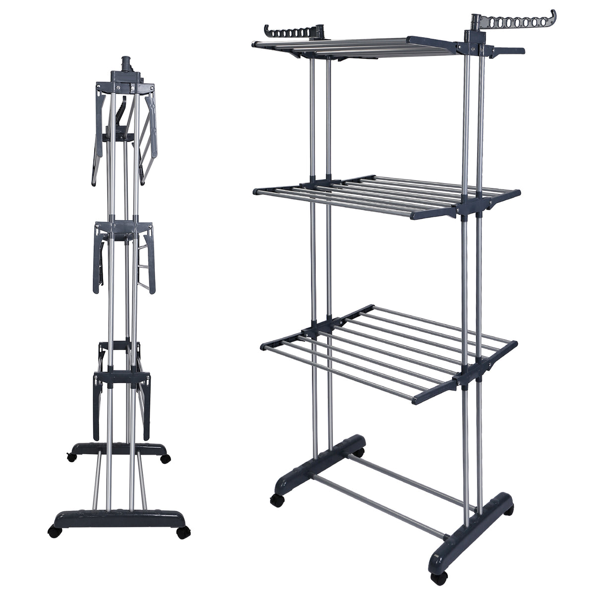 1Pc Vêtements Séchage Rack Rolling Lave-linge Collapsible Suspension rail Shelve Wardrob