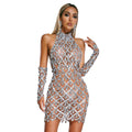 Robe ultra-courte pour femmes haut de gamme en Strass Plaid pailleté Gants