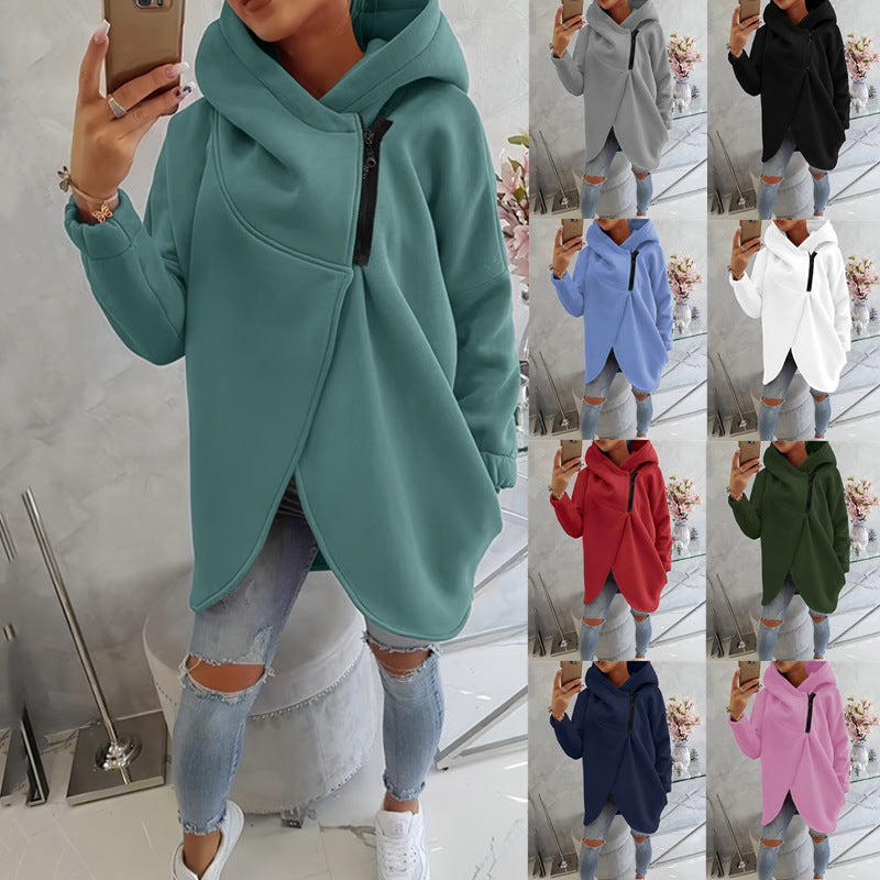 Sweat-shirt casual à capuche noir à manches longues européen et américain avec fron