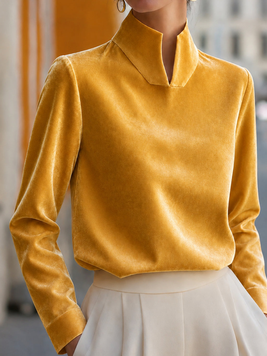 Chemise à manches longues à col chinois