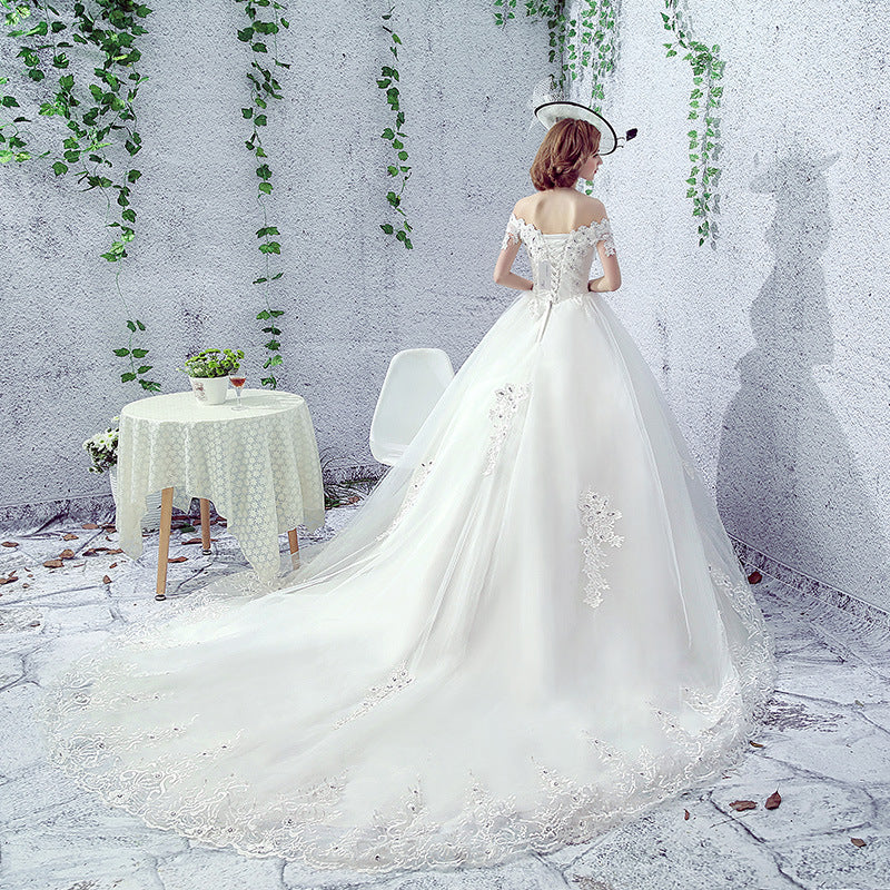 Robe de mariée Mariée Une épaule Trail Français Veil Hepburn Femme