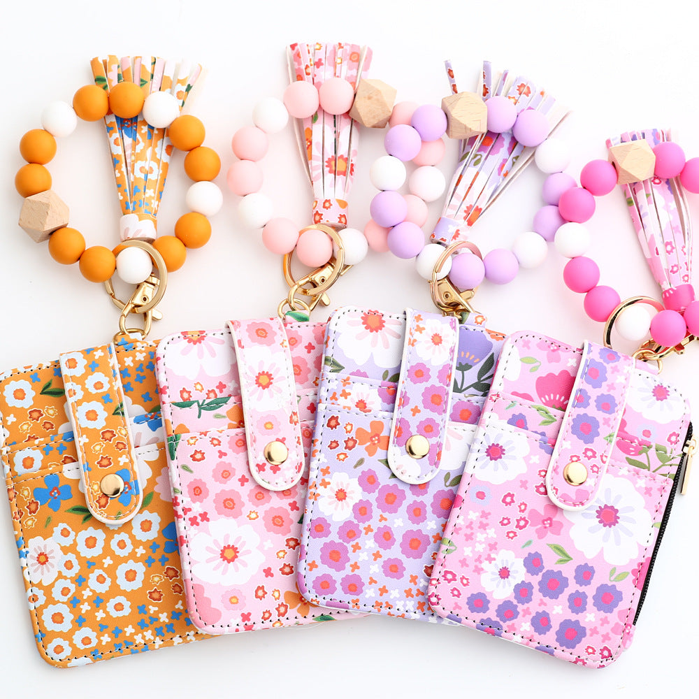 Sac de cartes en cuir imprimé floral pour femmes