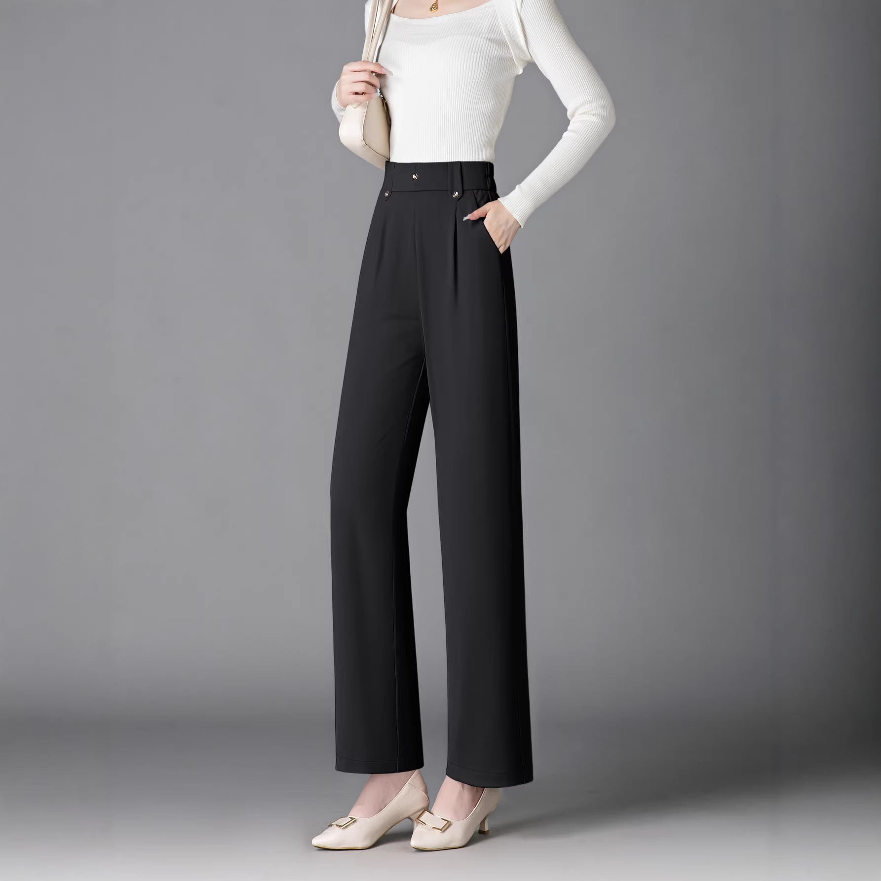 Femme Elastique-Wist Outerwear-ready Stretchy Slim-fit Pantalons à jambes larges