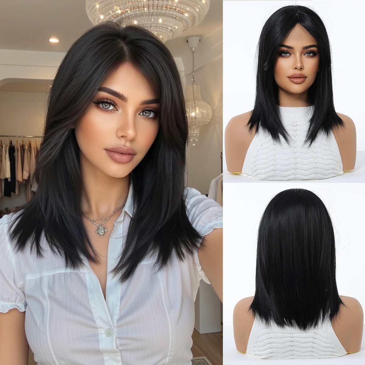 Gradient Or Perruque Femme Pleine Tête Longueur moyenne