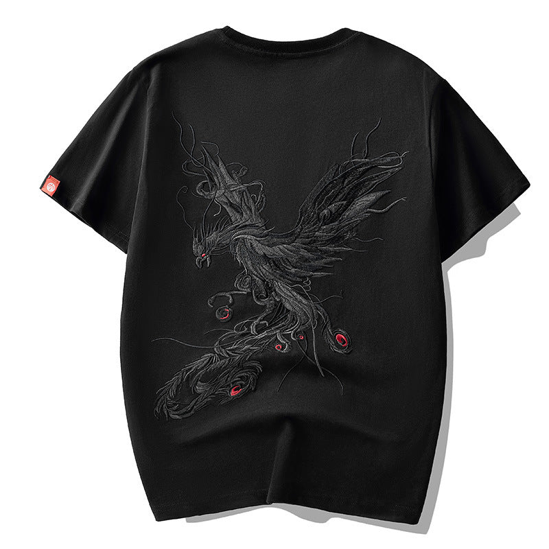National Tendance Chinese Style Homme Phoenix Brodé demi manches Streetwear Marque