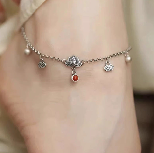 Traditionnelle Chinoise Retro Lotus-step Auspicious Cloud Anklet