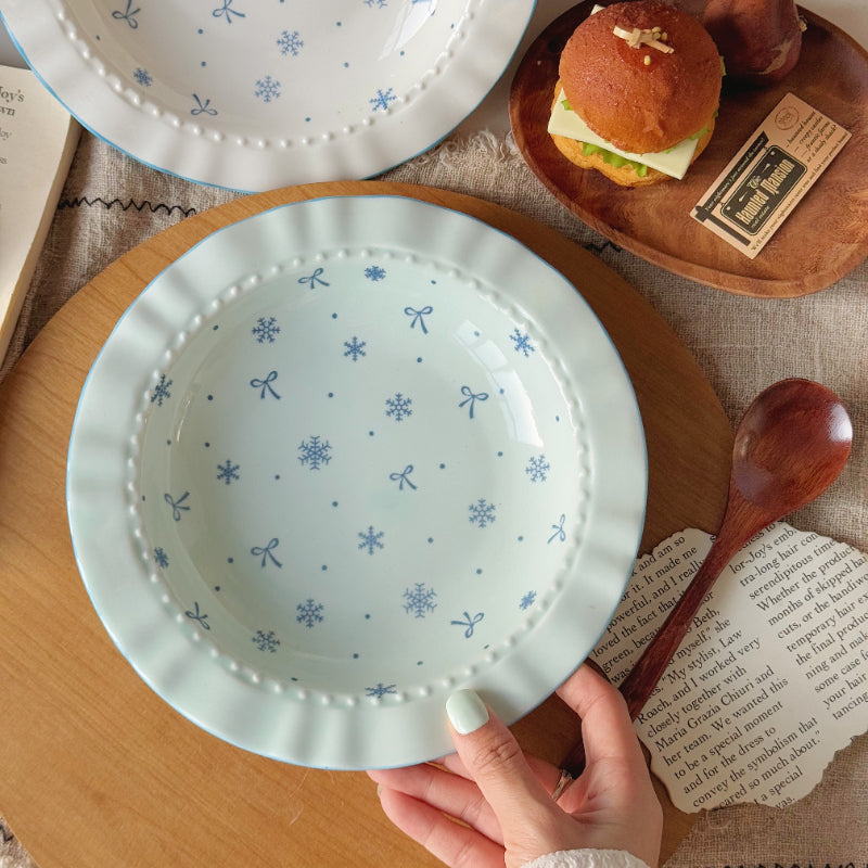 Plaques de repas en céramique à motifs de flocons de neige