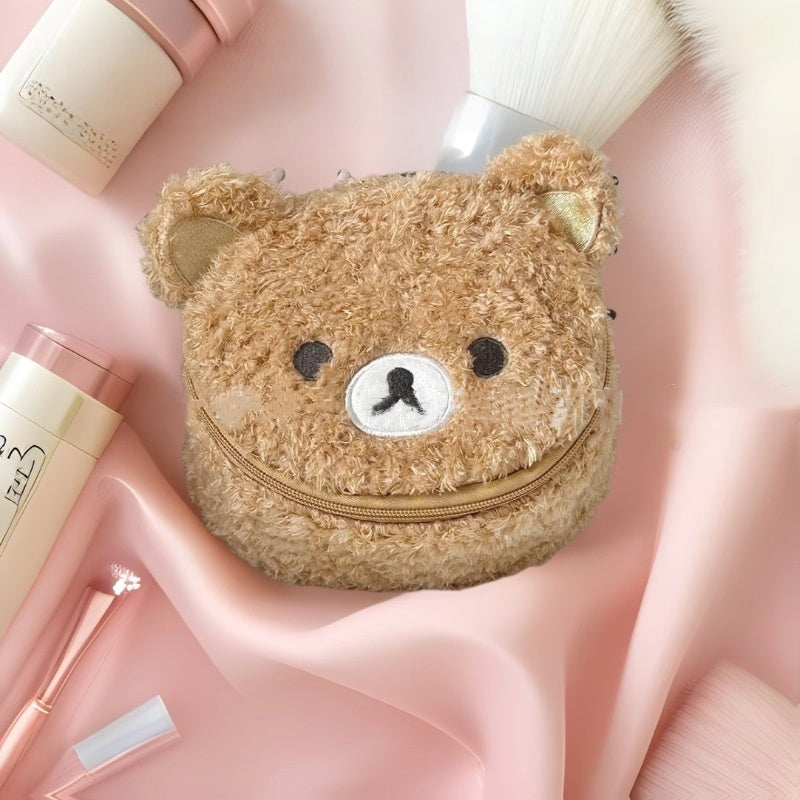 Mignon de caricature et adorable Lambswool Easy Bear Head Ovale Sac de maquillage 3D