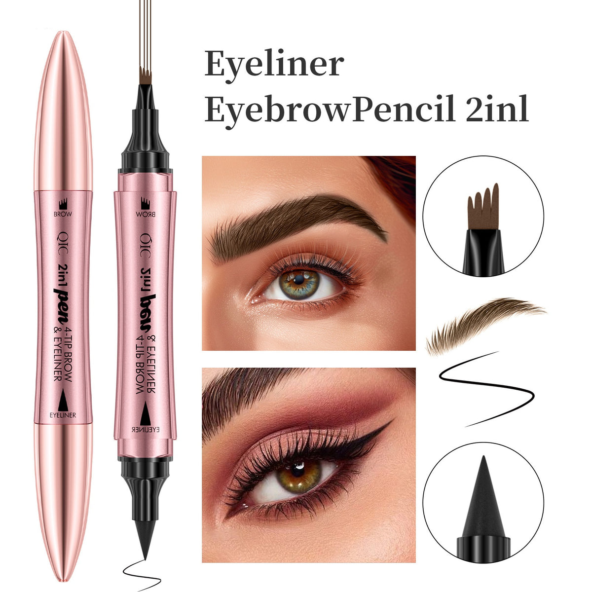 Double-tête 3D Micro-câble liquide à quatre fourches Crayon Eyeliner 2-en-un Double-purpo