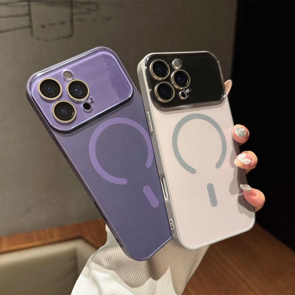 Grande fenêtre cas de téléphone magnétique givré