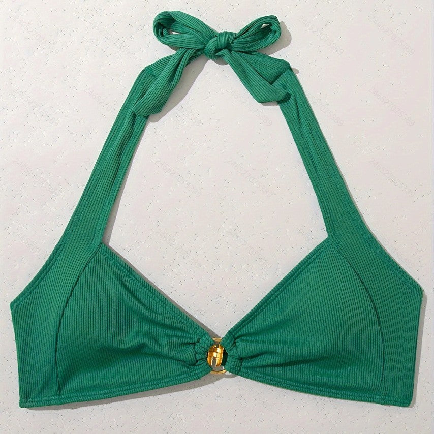 Crossover de couleur contrastante Halter Top et Bikini Shorts