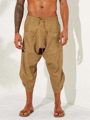 Cotton de style chinois et lin Baggy pantalons en vrac pour hommes avec des menottes de cheville imprimées