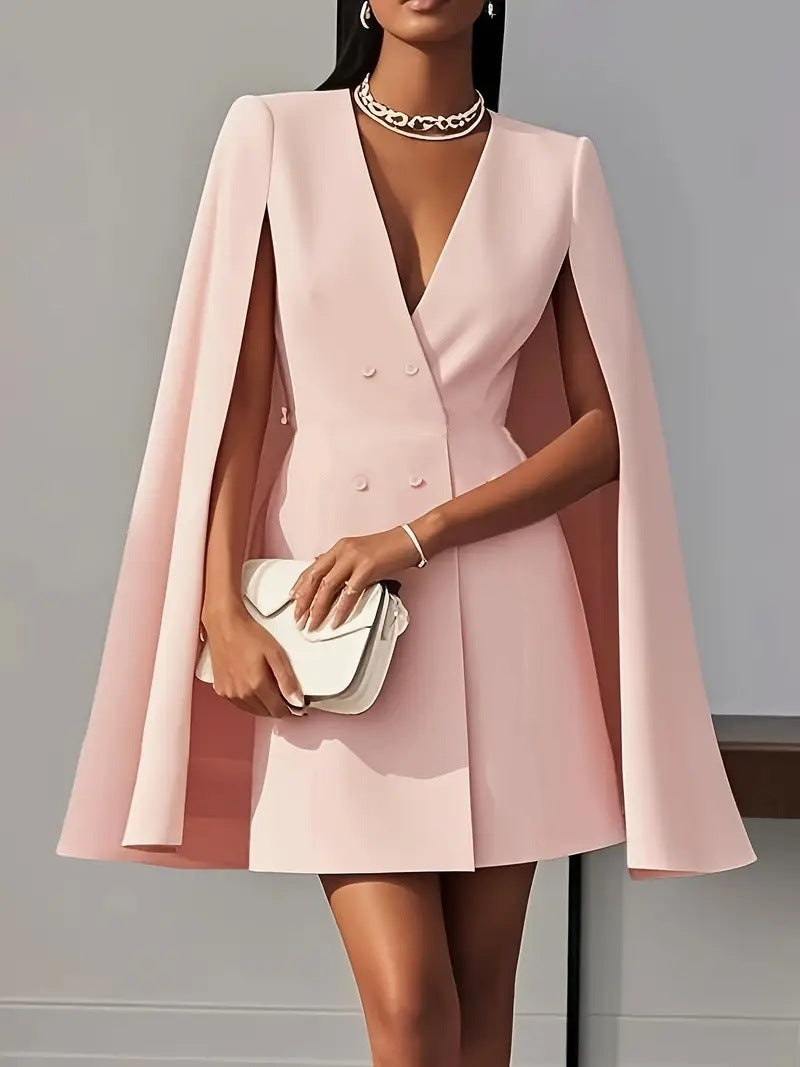European and American Foreign Trade Women's Clothing Autumn Double-Breasted Chal Cape Sol