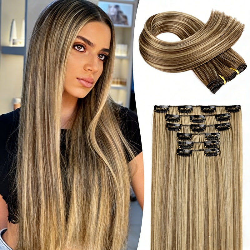 Coiffure résistante à la chaleur Cool Brown avecBlonde Faits saillants pour les femmes Durable Easyto Use Ver