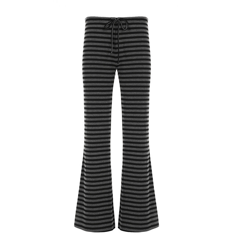 Style américain Retro Color-block Striped Tie-detail Boot-cut Lounge Pantalons