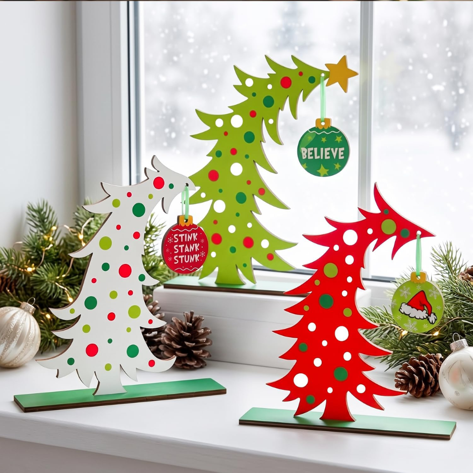 3 Pcs Décorations de Noël Table en bois pièce centrale Décoration d'arbre de Noël