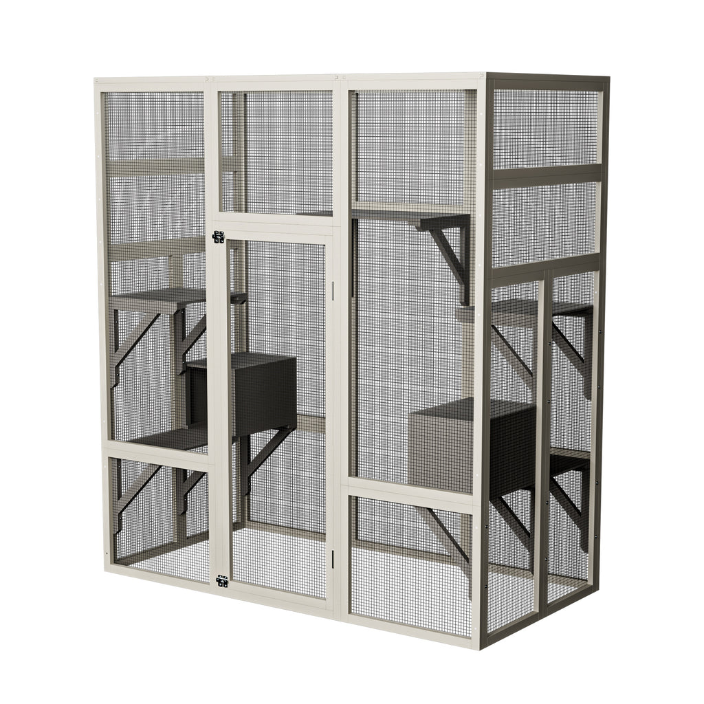 62,6" Maison de chat en bois d'extérieur gris Grand Catio