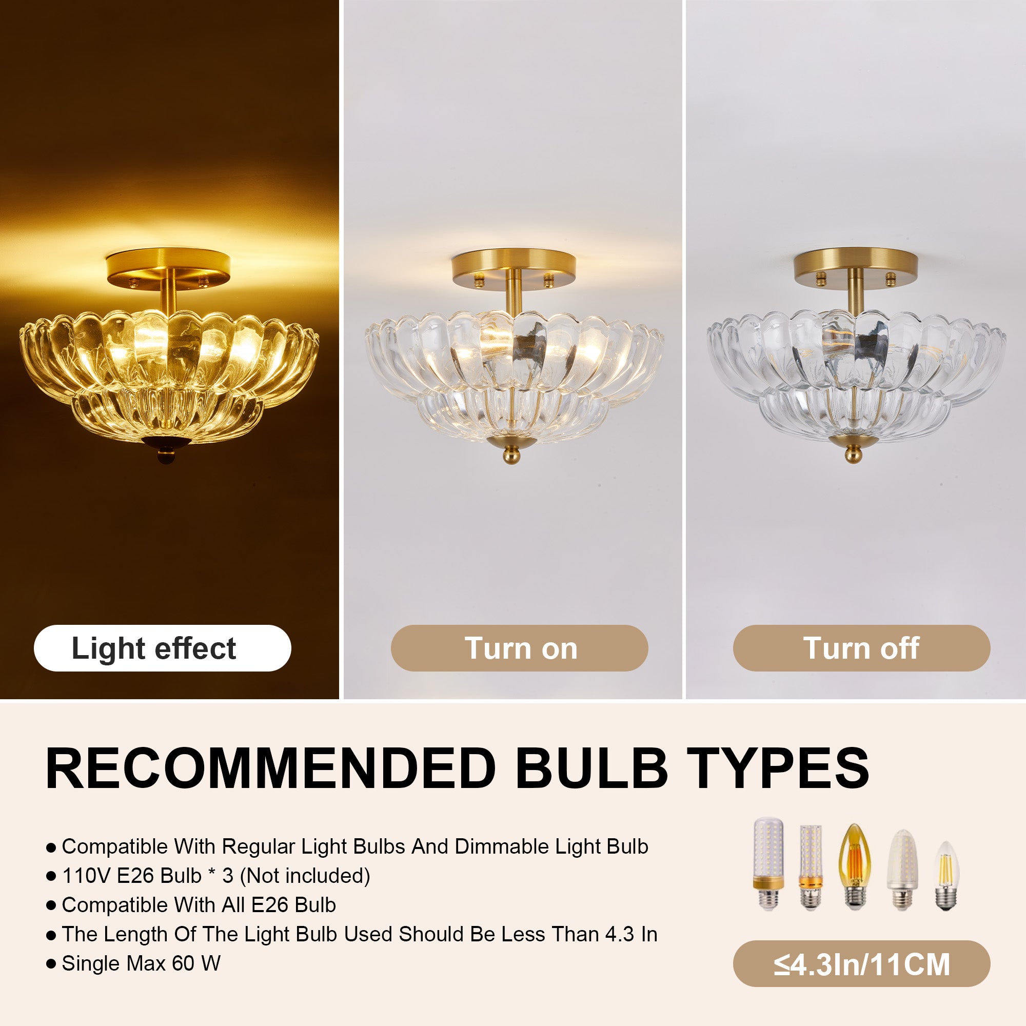 11.8 pouces Semi Flush Mount Plafond lumière
