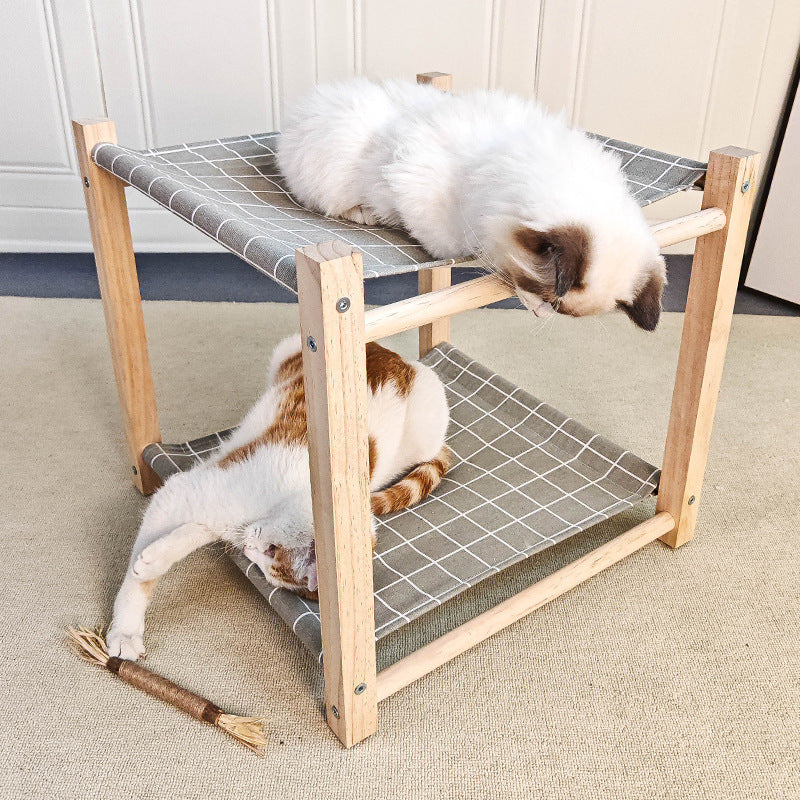 Lit de camp pour animaux de compagnie en bois massif à double couche Hamac de chat supérieur et inférieur Bunk amovible et lavabo