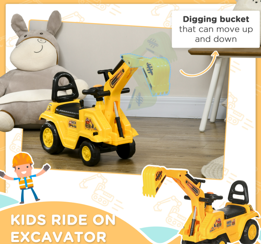 3-en-1 Roulez sur le scooter digger d'excavateur et le chariot de traction