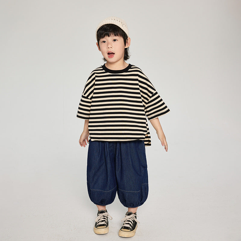 Été Enfants Coréen rayé T-shirt perdu