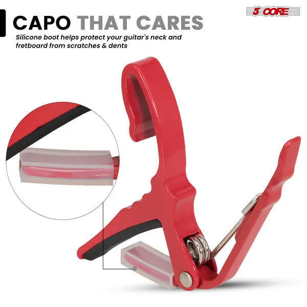 5 Core Capo Acoustic Electric Guitar String Clip Banjo Mandolin or Ukulele + 6Pcs Guitar Pi