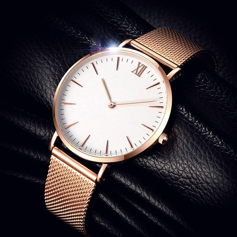 Simple classique ultra-mince romaine échelle en acier Mesh montre